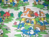 Smurfs Bedding Fabric Twin Size Flat Sheet Vintage 83 Peyo